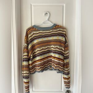 SHEIN Unity Striped And Geo Pattern Pointelle Knit Sweater